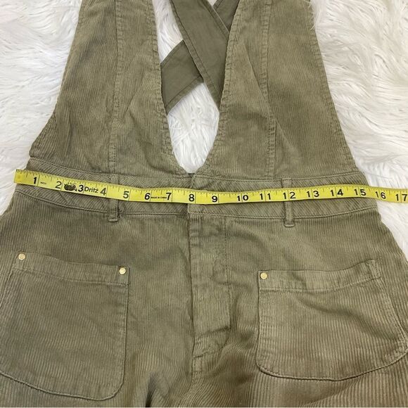 ZARA khaki corduroy pinafore midi cotton overall dress M - Picture 8 of 15